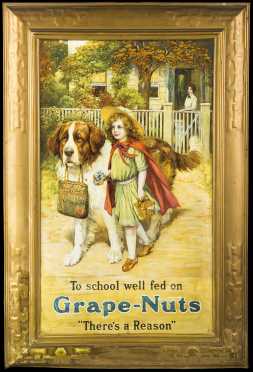 Lithographed "Grape Nuts" Tin Trade Sign
