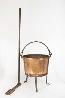 Apple Butter Copper Cauldron and Wooden Paddle