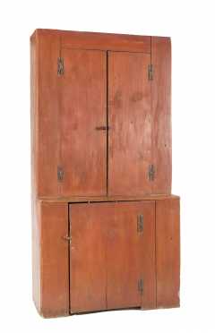 Red Painted NH Step Back Cupboard