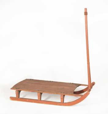Country Red Paint Wooden Pull Sled