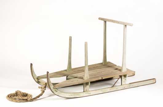 Green Painted Country Wood Sled
