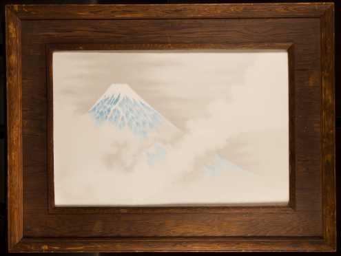 Japanese Framed Porcelain Plaque Mt. Fuji