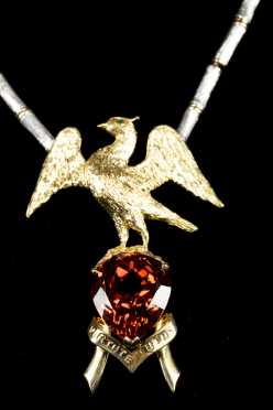 Yellow and White Gold Blair Family Crest with Orange Garnet Necklace