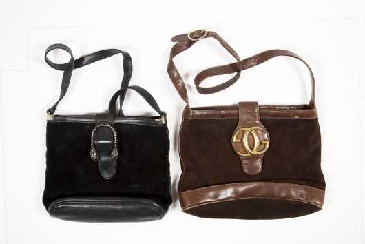 Two Gucci Suede Totes With Shoulder Straps