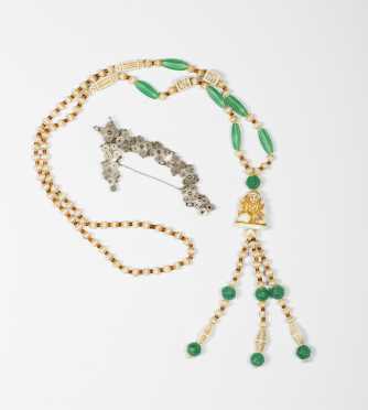 Asian Bead Necklace and Silvertone Bracelet