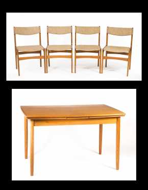 Danish Modern Extension Table and Four Chairs