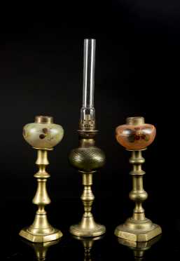 Three Art Glass Peg Lamps