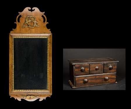 Queen Anne Mirror and Grain Painted Set of Drawers