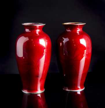 Pair of Japanese "Yamamoto Cloisonne" Vases