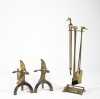 Pair of Brass Andirons and Tools