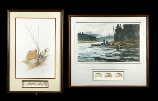 Two Fishing Framed Prints and Flies