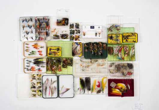 Lot of Twenty-One Boxes of Wet and Dry Salmon and Saltwater Flies