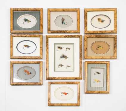 Lot of Nine Beautifully Framed and Mounted Salmon Flies