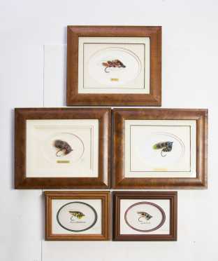 Lot of Five Beautifully Framed and Mounted Salmon Flies