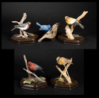 Five Carved Songbirds