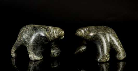Two Inuit Carved Soapstone Bears