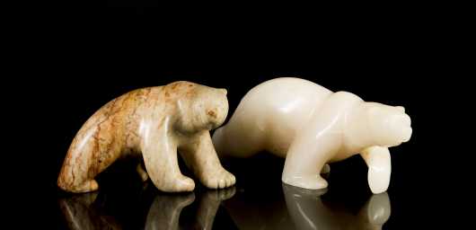 Two Inuit Carved Soapstone Polar Bears