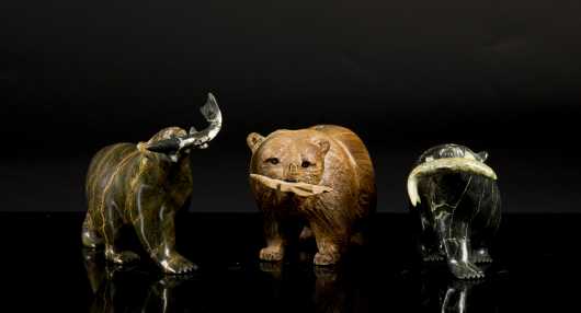Three Grizzly and Polar Bears with Fish in Mouth