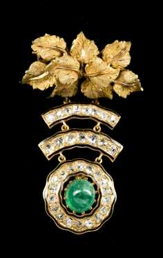 Buccellati 18k Yellow Gold, Emerald, Diamond and Enamel Brooch
