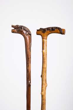 Two Gator Carved Handled Canes