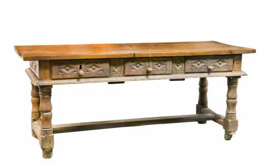 17thC French 6' Long Refectory Table with Medial Stretcher