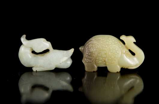 Chinese Carved Jade Elephant and Duck
