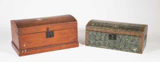 Two Paint Decorated Dome Top Boxes