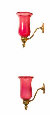 Pair of Cranberry Shade Wall Sconces