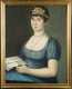 American 19thC Painting of a Young Woman with Music Sheet