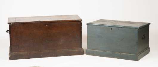 Two E19thC Blanket Boxes, One in Blue Paint