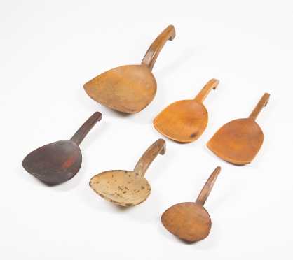 Lot of Six 19thC Wooden Scoops