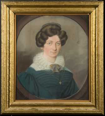 19thC Pastel Portrait of a Woman in a Blue Dress