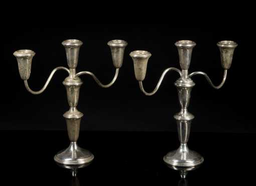 Pair of Sterling Silver Candelabra and Sheffield Chamber Candlestick