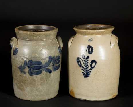 Lot of Four Blue Decorated Stoneware Crocks