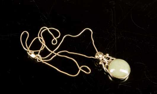 Jadeite and 14k Yellow Gold Pendant and Chain
