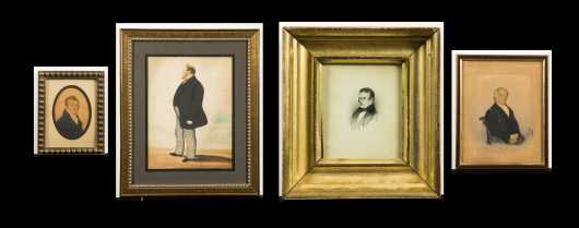 Four 19thC American Watercolor Portraits of Men on Paper