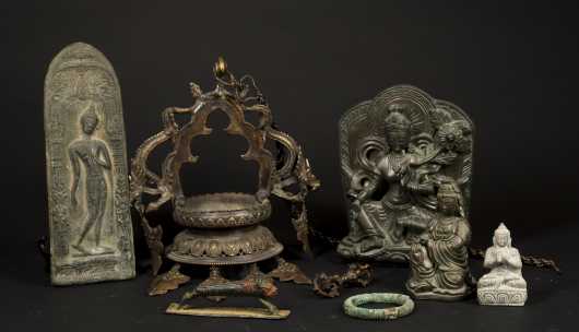Lot of Eight, Tibetan Bronze Buddhas and Miscellaneous