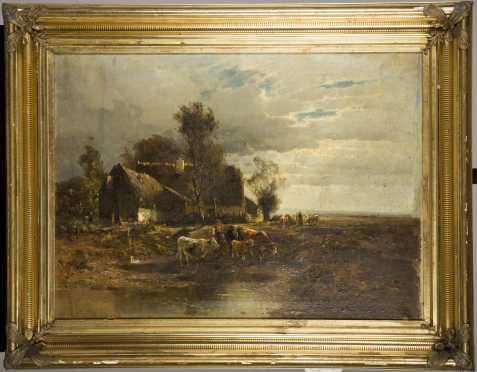 19thC German Homestead Painting Signed Illegibly