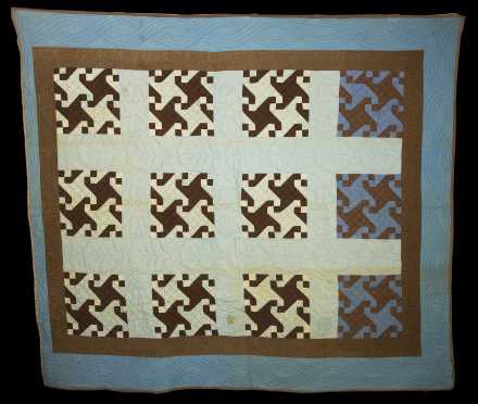 "Pinwheel" Brown and Blue Quilt