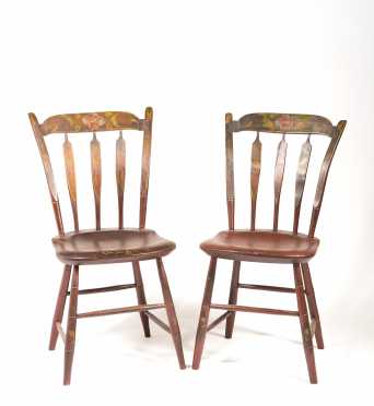 Pair of Paint Decorated Thumback Side Chairs