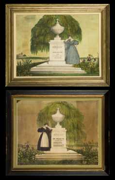 Two 19thC Hand Colored Lithograph Memorials