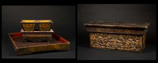 Three Tibetan Carved and Painted Accessory Pieces
