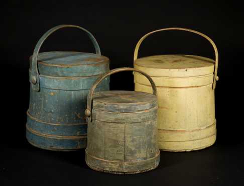 Stack of 19thC Painted Shaker Style Firkins