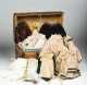 Doll's Paper Covered Trunk with Cardboard Tray and Fifteen Items of Clothing