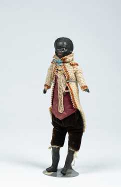 11 1/2" Glass Eye German Black Papier-Mache Shoulder Head Doll on a Cloth Body