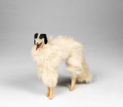 White Real Fur Open Mouth Glass Eye Borzoi Standing Dog