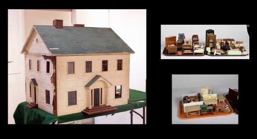 Seven Room Large Colonial White Doll House with Four Trays of Furniture