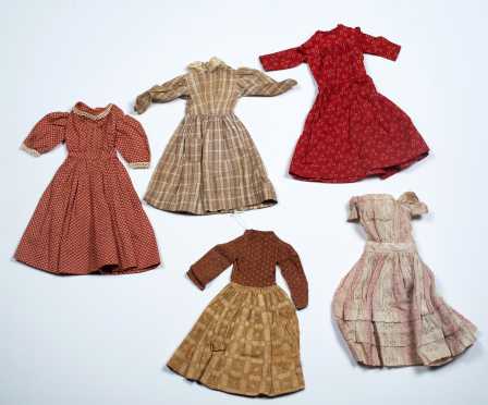 Five Small Early Doll Dresses