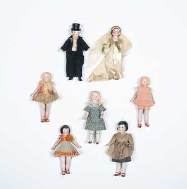 Lot of Seven German All Bisque Dolls