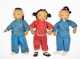 Three Large Cloth Asian Dolls and Small Box of Eight Mini Asians